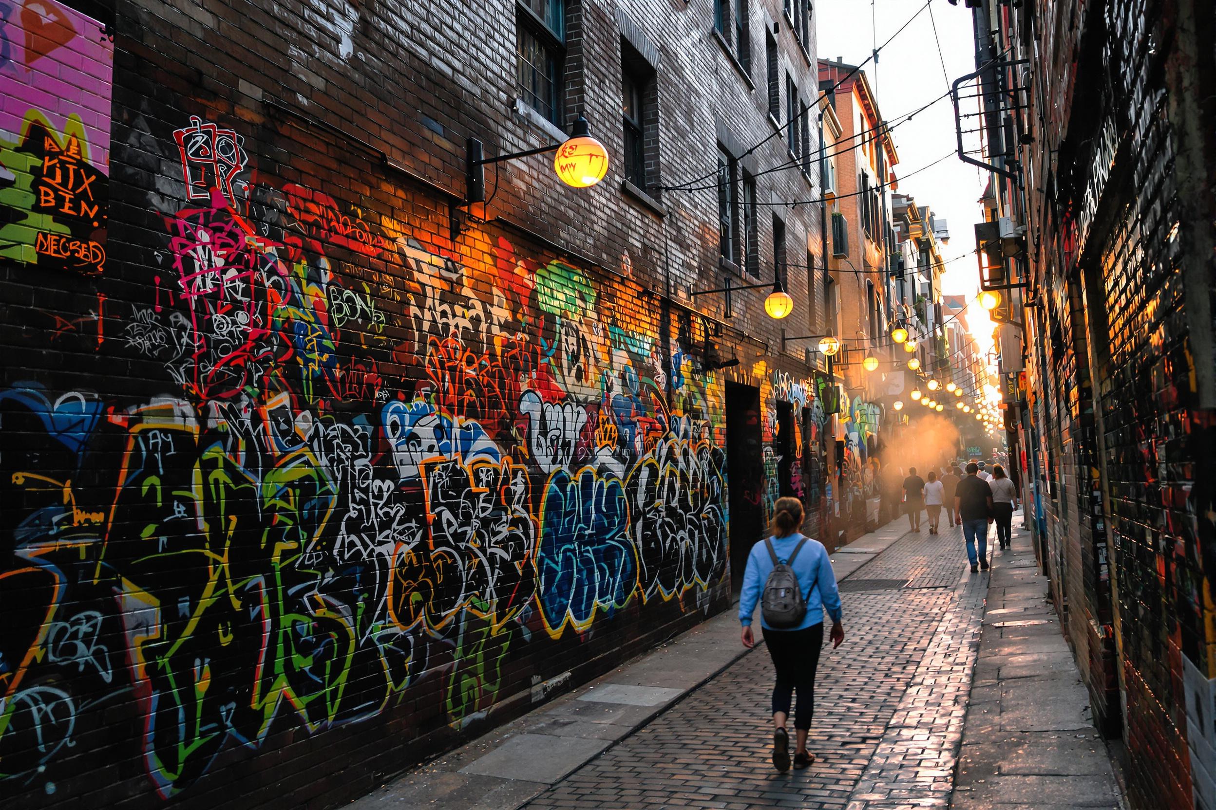 Historic Brick Alley in Golden-Hour Hues