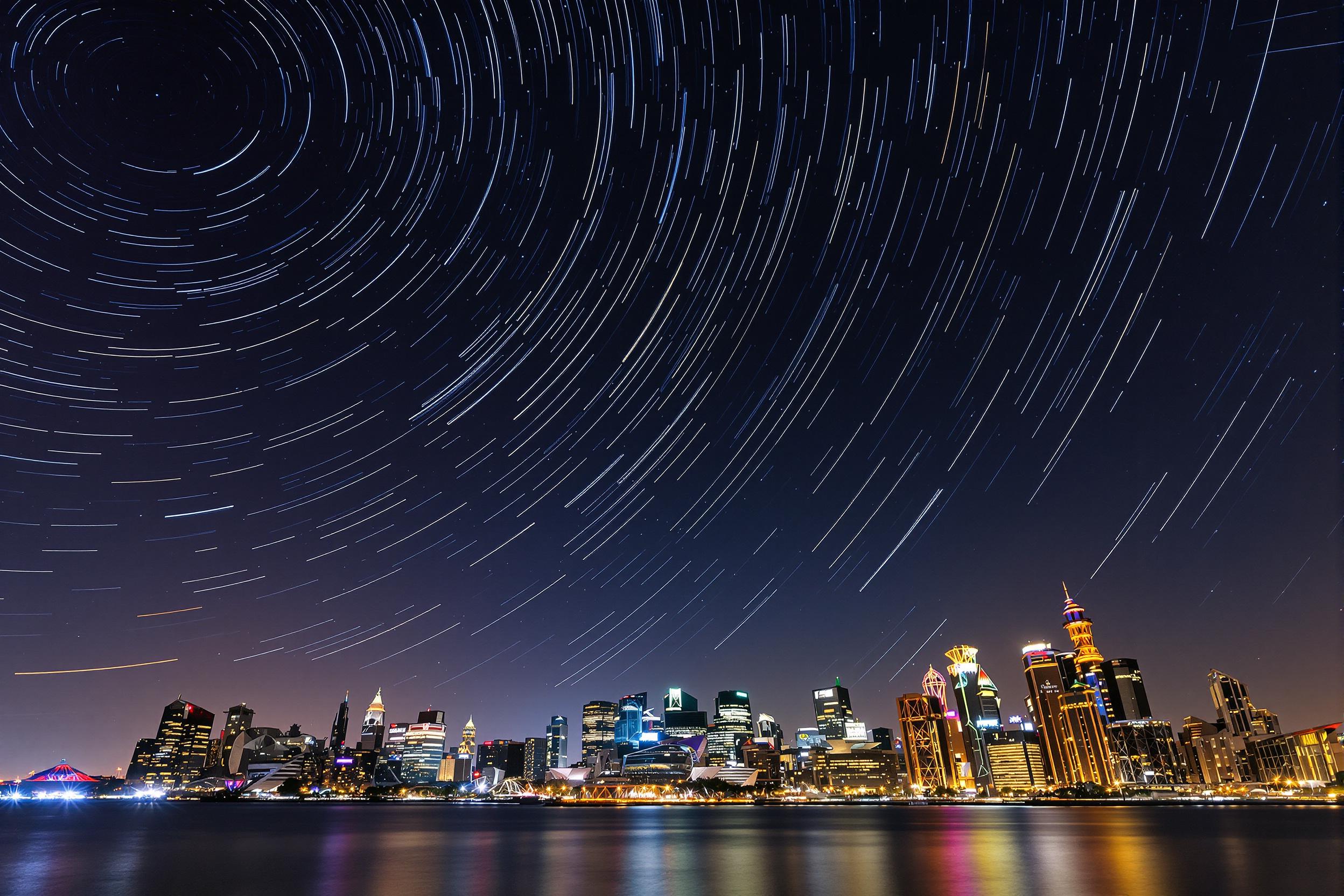 Urban Nightscape with Star Trails