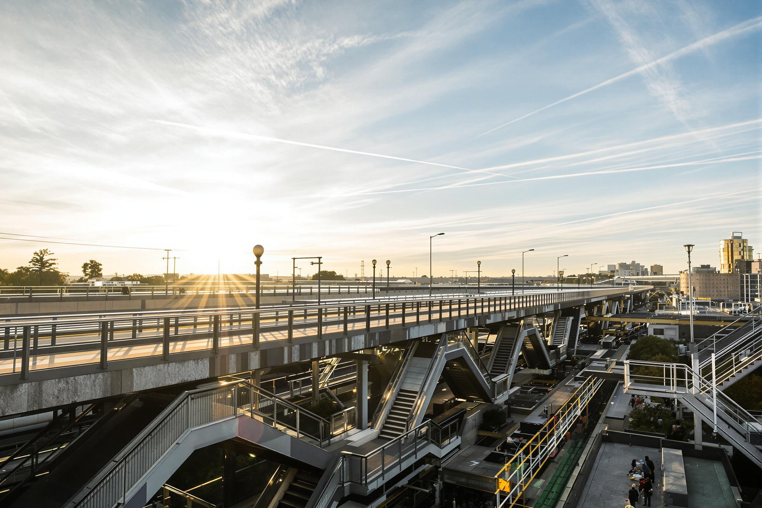 Urban Train Architecture in Golden Hues