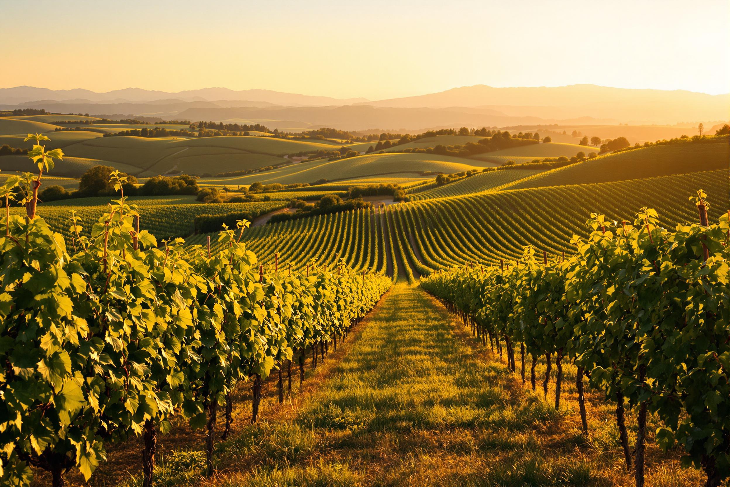 Scenic Vineyard at Sunset with Autumn Colors