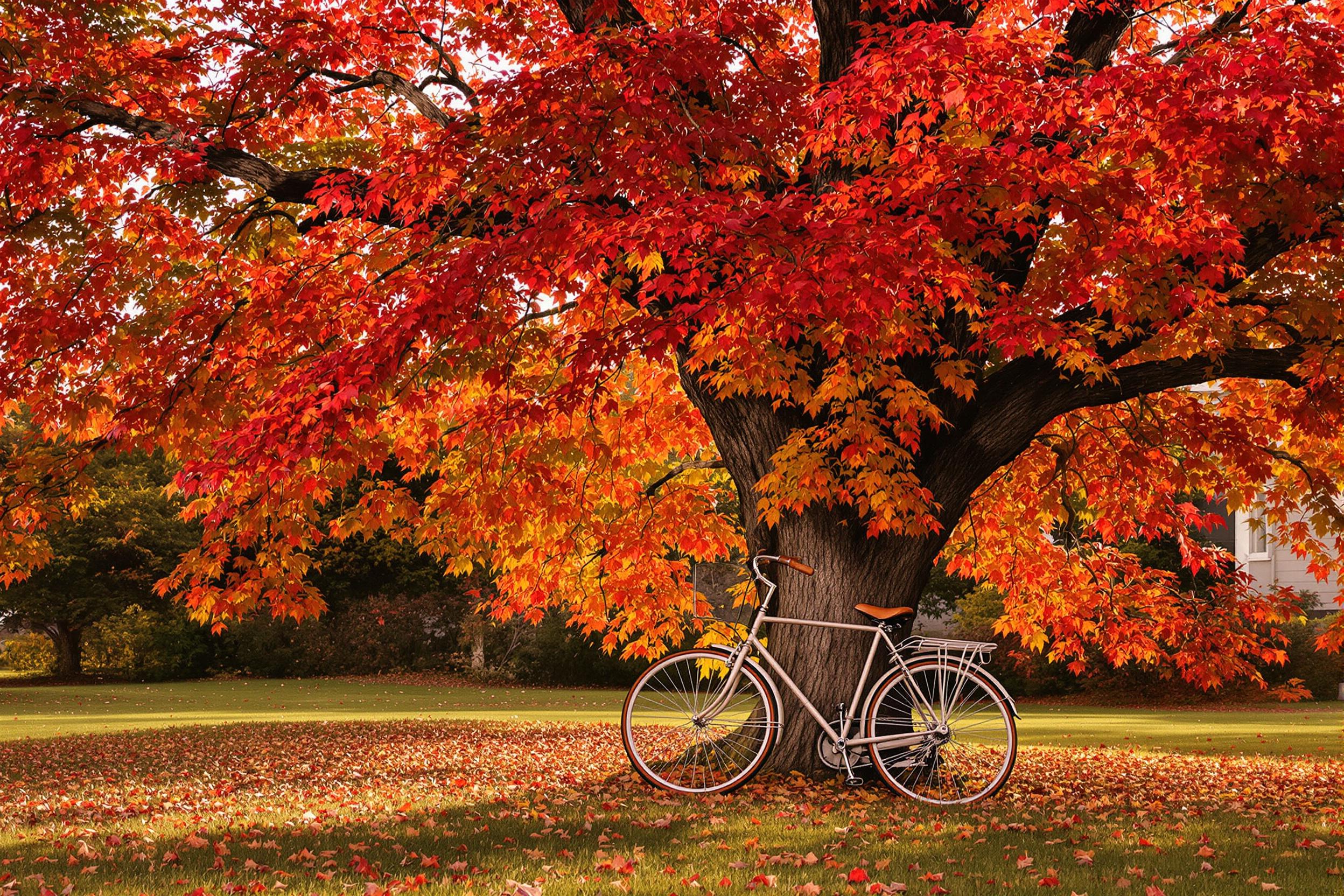 Vintage Bicycle Under Autumn Leaves