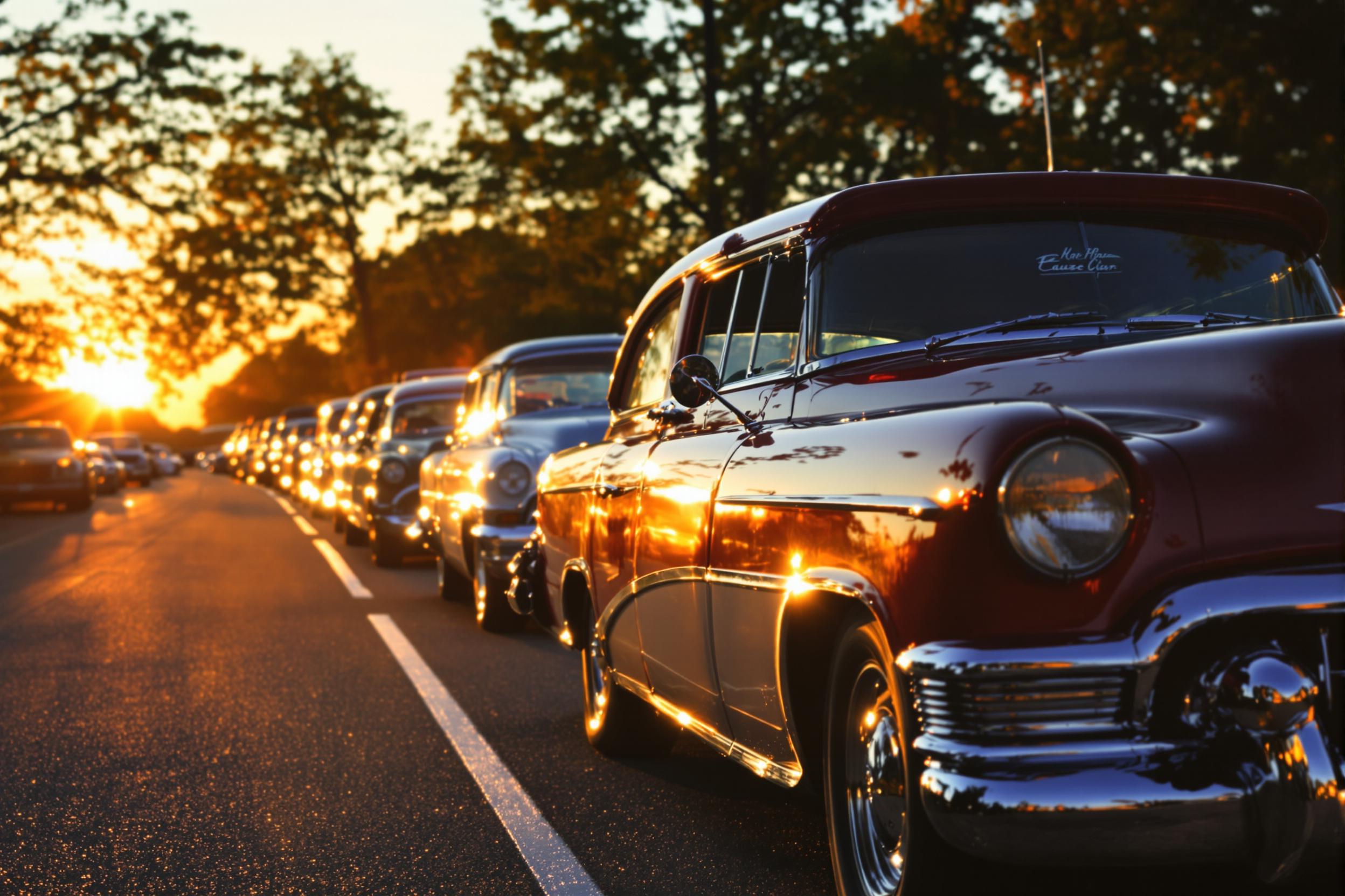 Classic Car Rally at Sunset