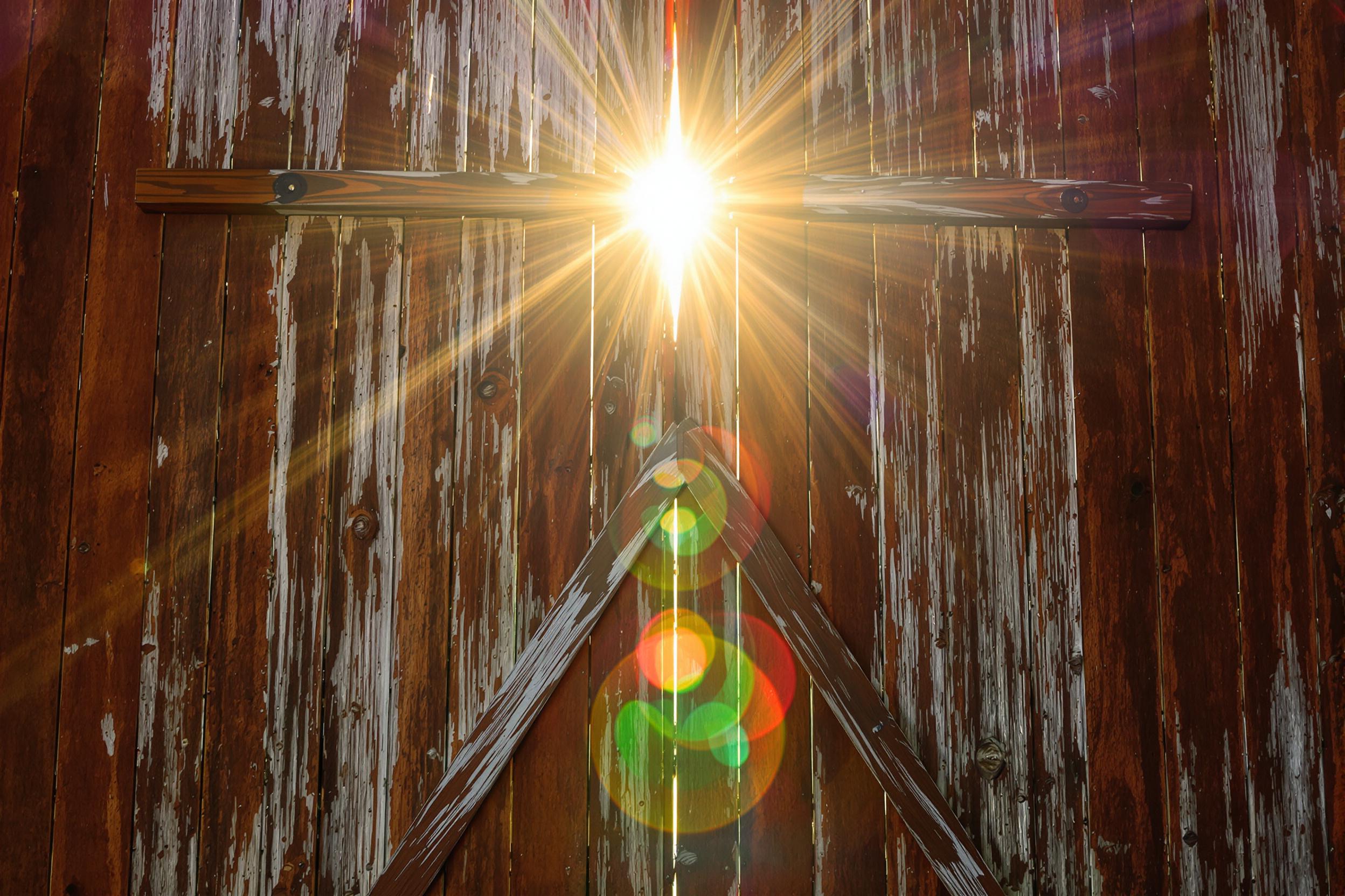 Rustic Barn Door with Sunburst Effect Wallpaper