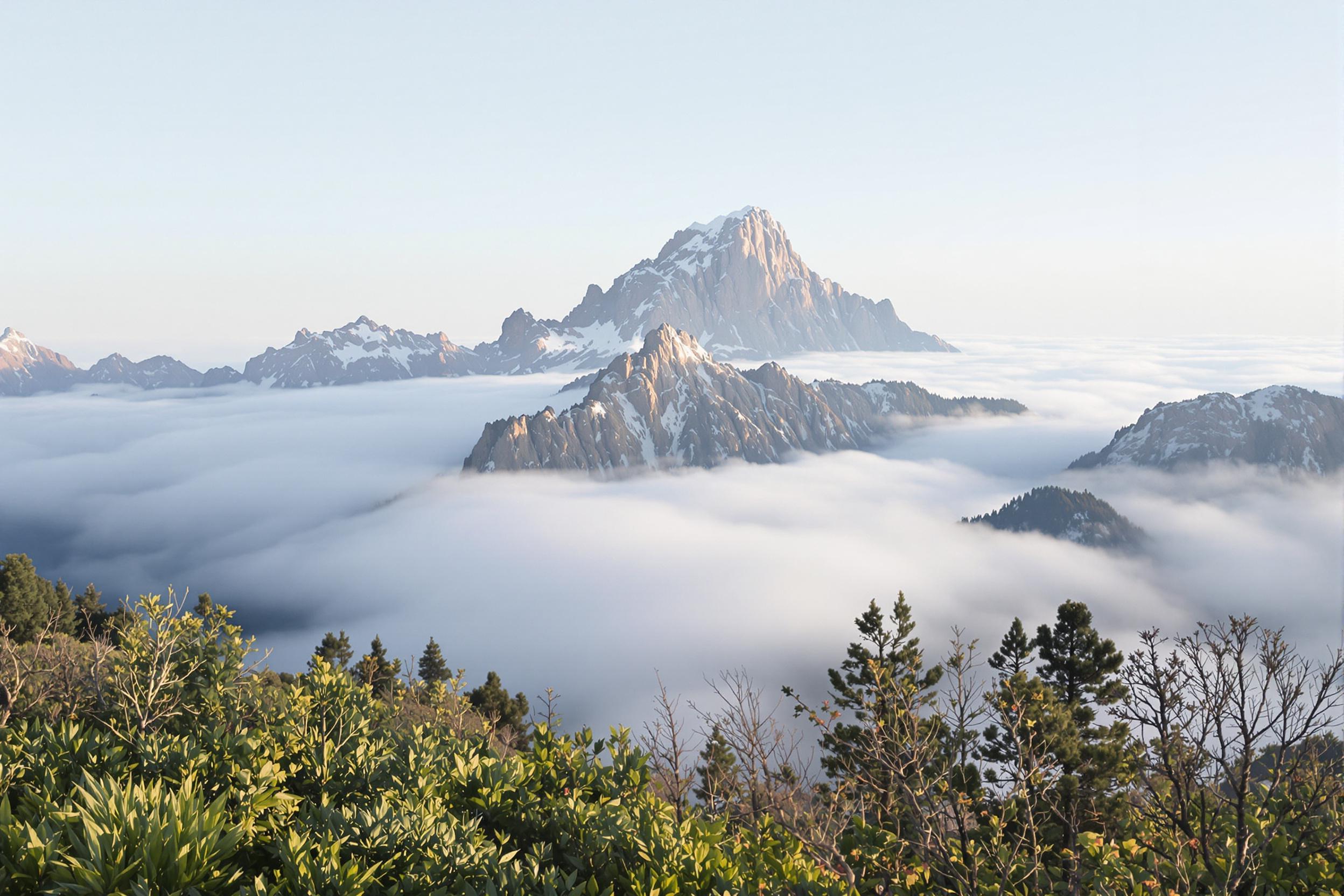 Ethereal Mist-Shrouded Mountain Peak Wallpaper