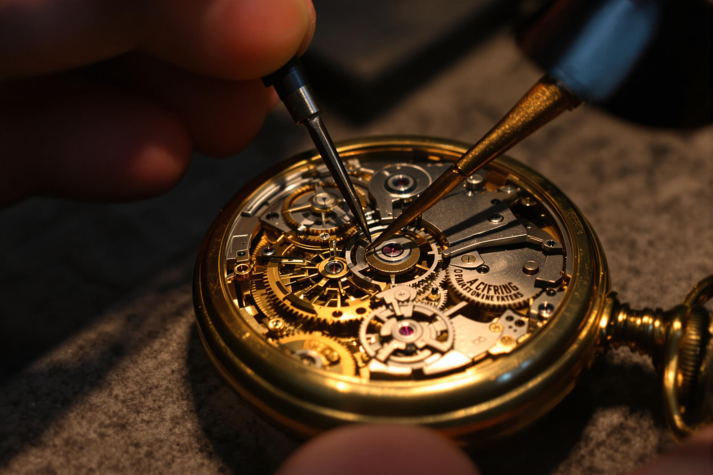 Craftsman Repairs Antique Pocket Watch Under Soft Glow