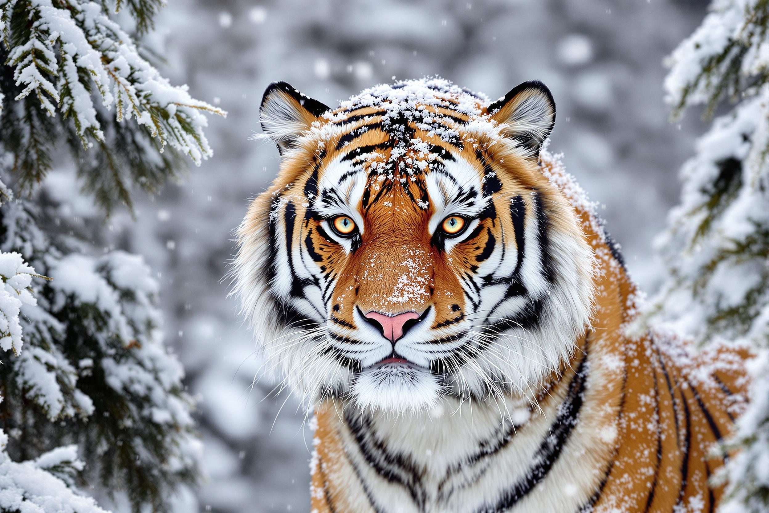 Dramatic Siberian Tiger Portrait in Snowfall