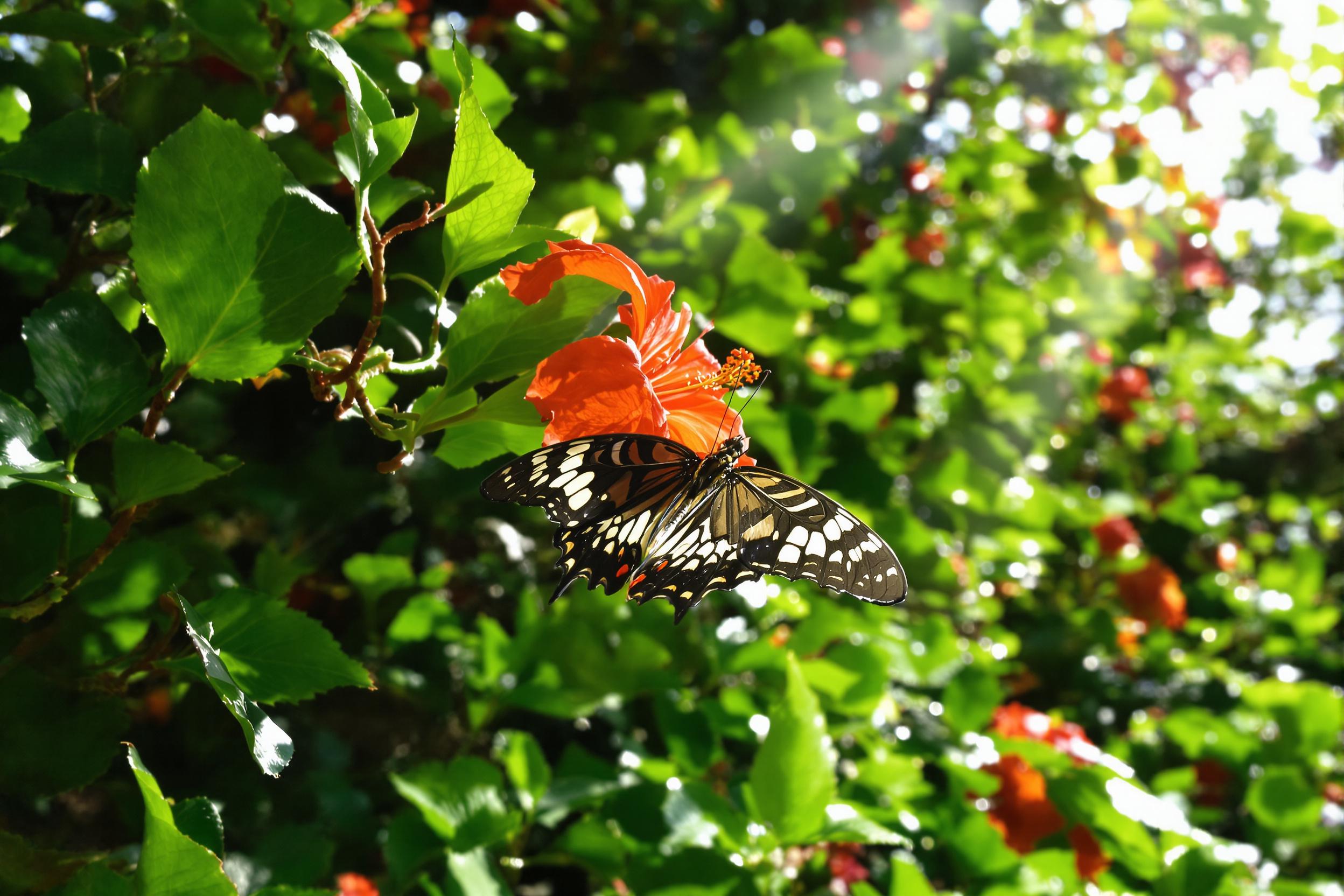 Rare Butterfly on Hibiscus in Tropical Rainforest