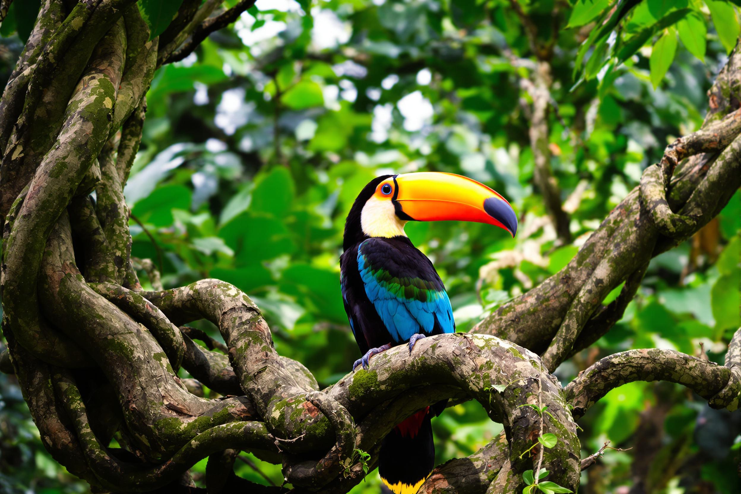 Vivid Toucan in Tropical Rainforest