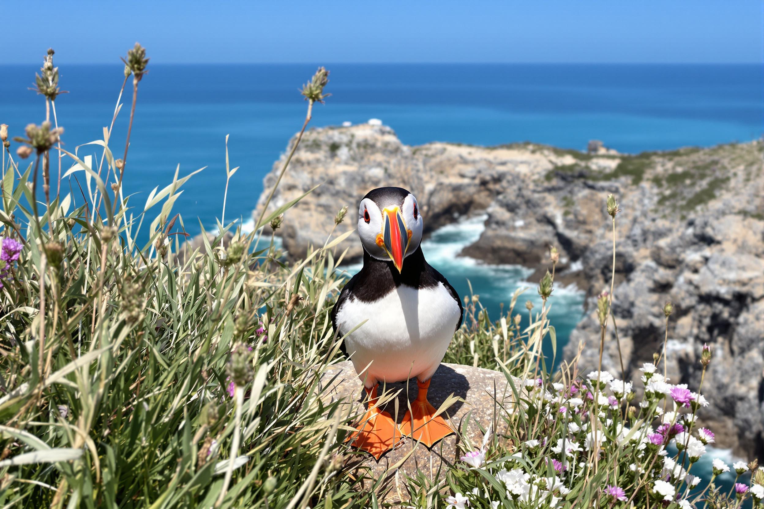 Vivid Puffin on Coastal Cliffs