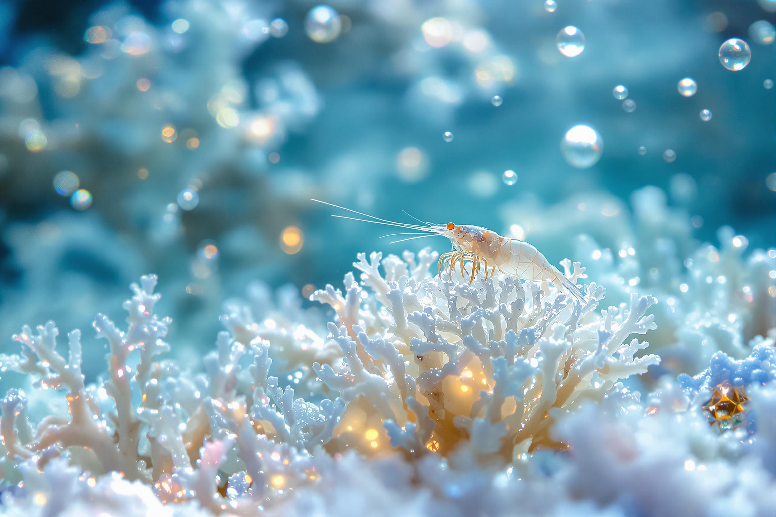 Ghost Shrimp in Ethereal Winter Aquatic Scene