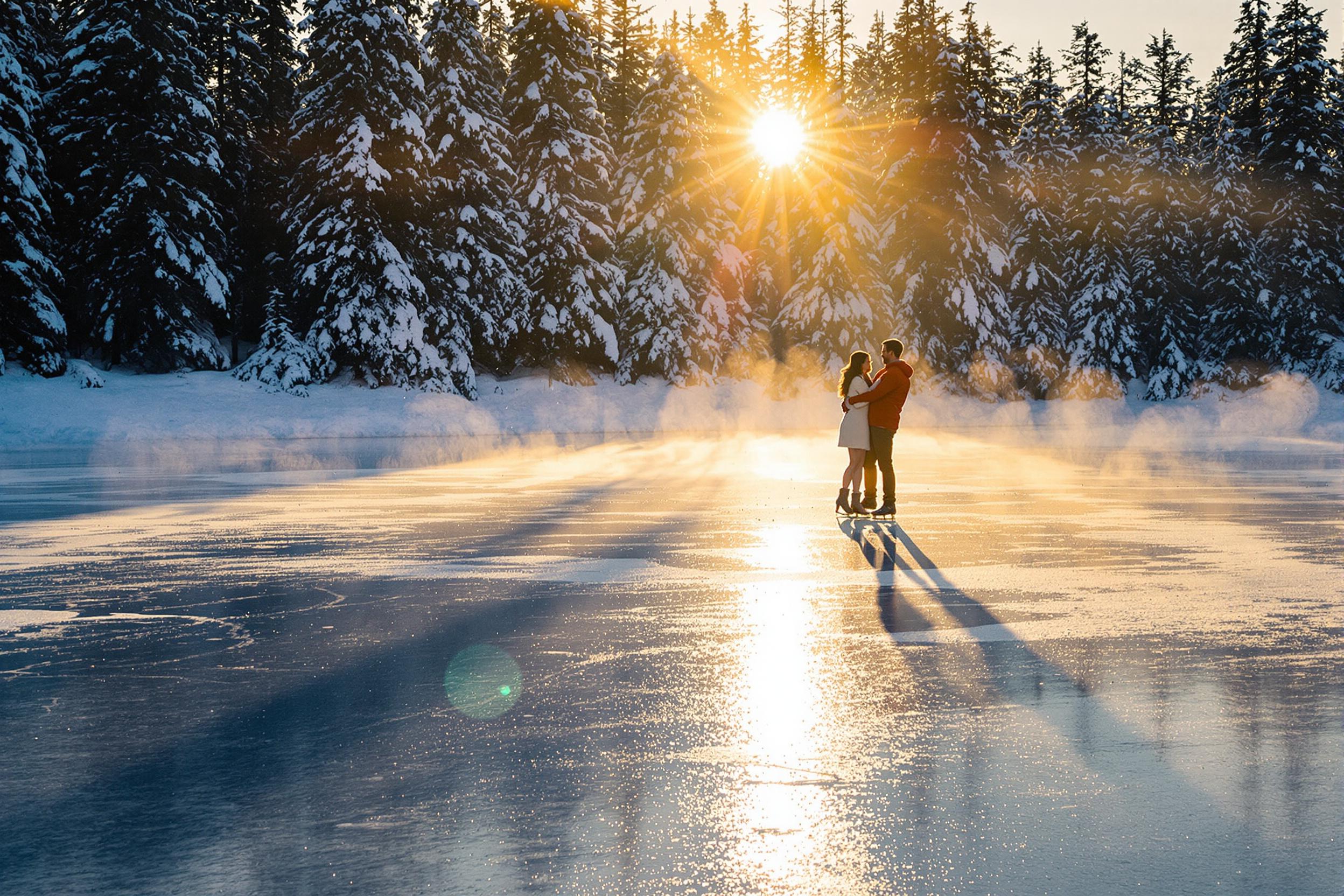 Winter Ice Skating in Tranquil Sunset