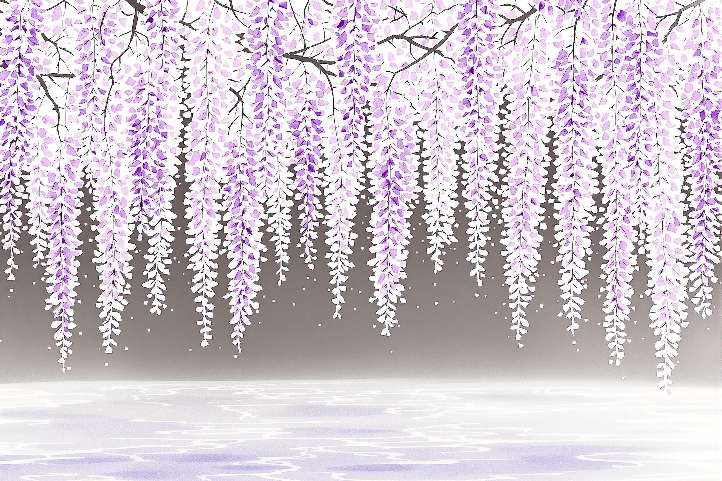 Graceful Wisteria Blossoms Cascading Over Serene Waters