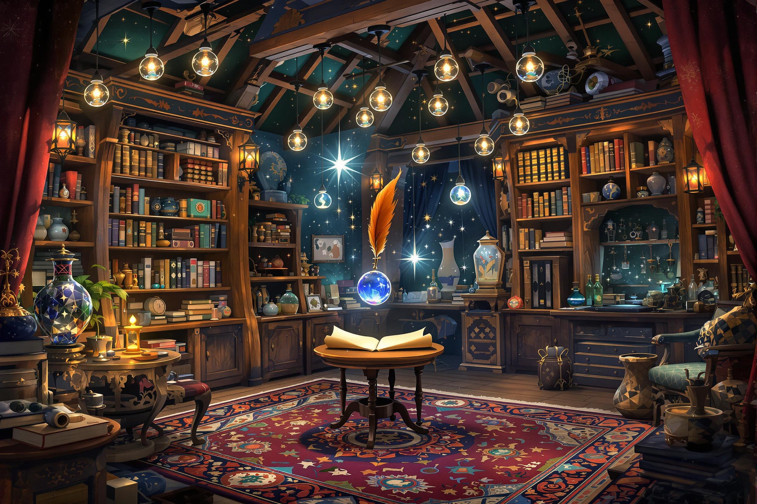 Cozy Whimsical Wizard Study Illustration