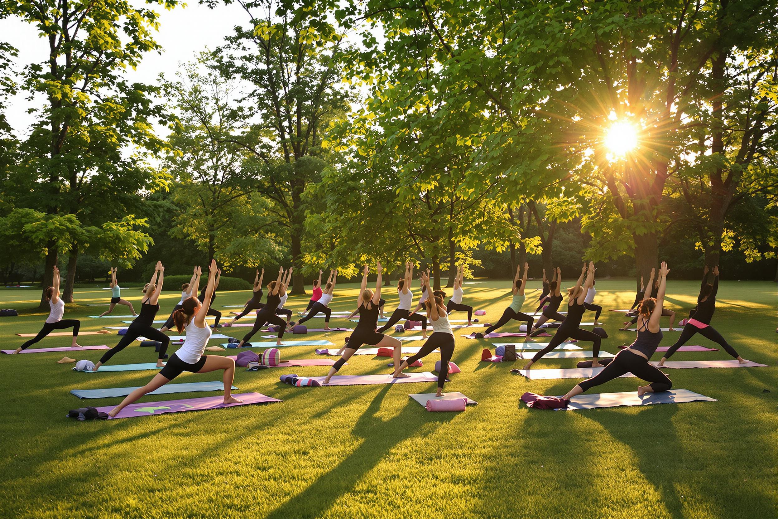 Yoga Class at Dawn in Tranquil Park